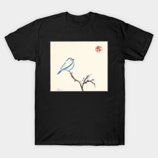 Morning Chirp - original watercolor painting of a little blue bird T-Shirt